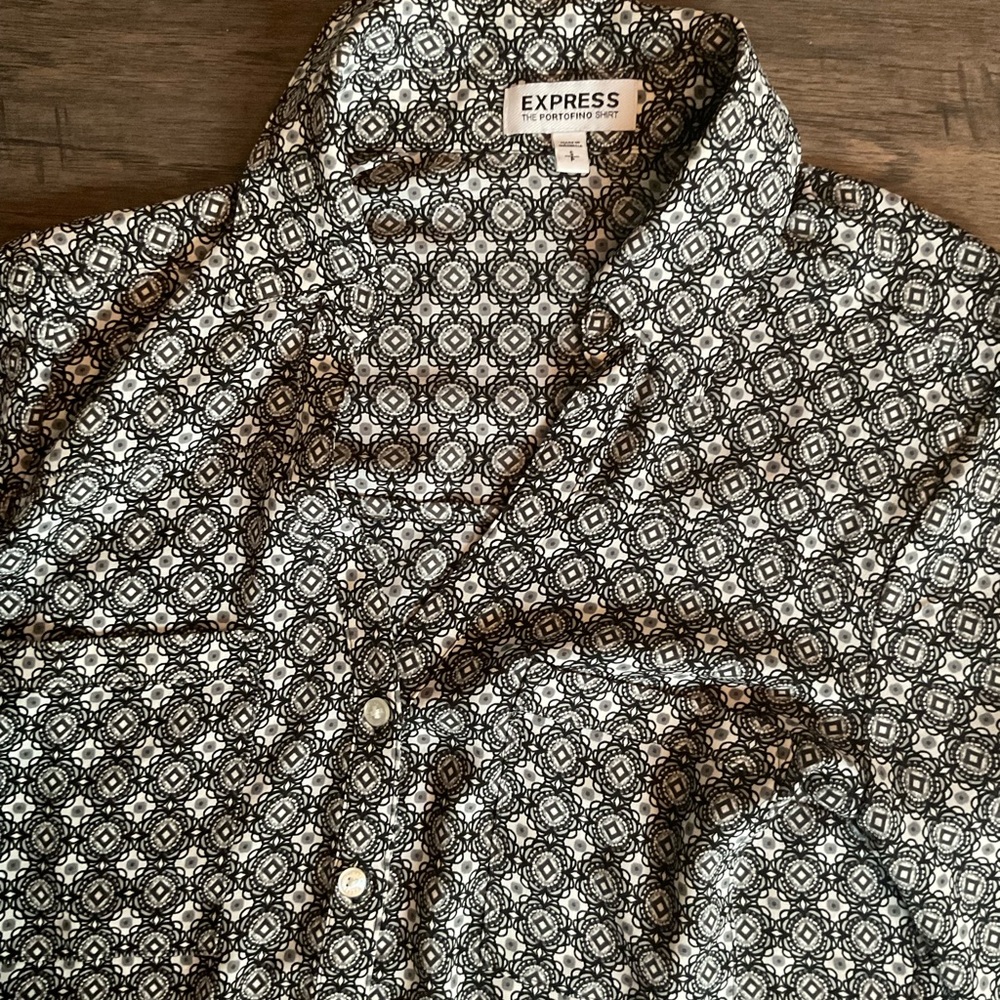 Women’s Gray Express Patterned Button Up Blouse -… - image 2